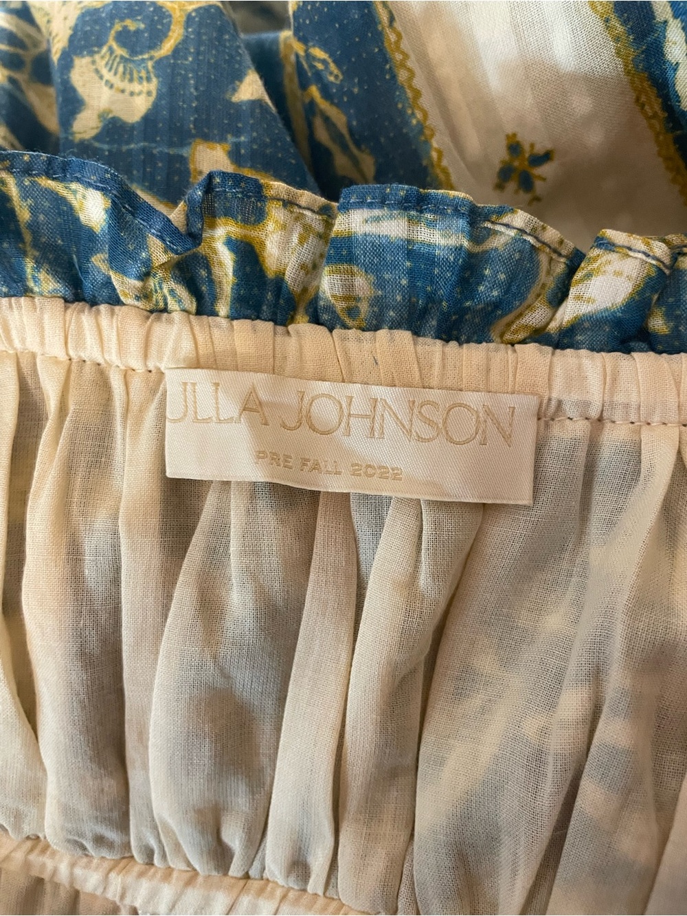 Ulla Johnson Blue Cream Printed Tie-Shoulder Midi Indah Dress Lanai Size 4 - Picture 8 of 10